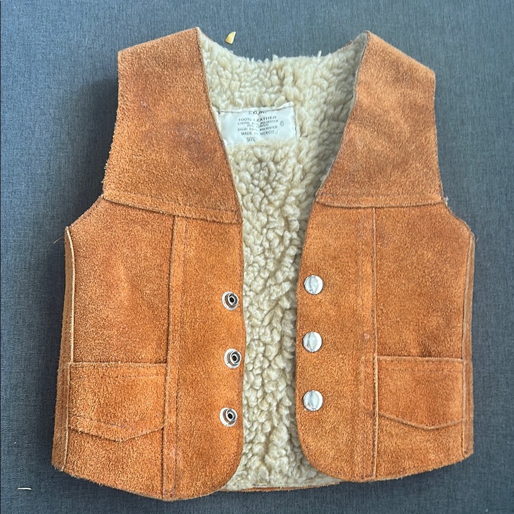 Kids Tan Suede Vest with Cream Lining